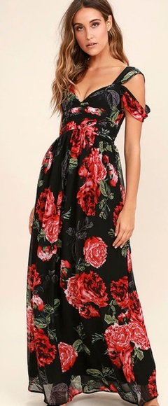 New Lulus Red Rose Cold Shoulder Maxi ...